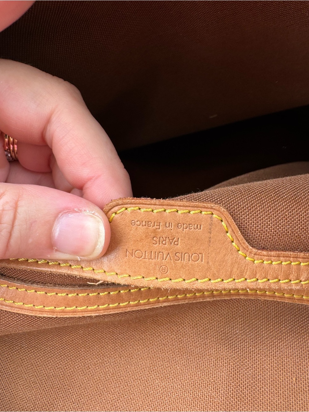 Louis Vuitton Brown Monogram Canvas Drawstring Backpack with Tan Leather Trim - Picture 11 of 12